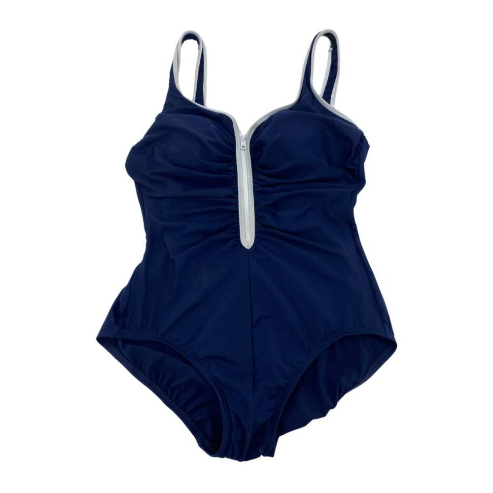 Miradonna Women's Navy and White One Piece Bathing Suit / Size 10 **NEW